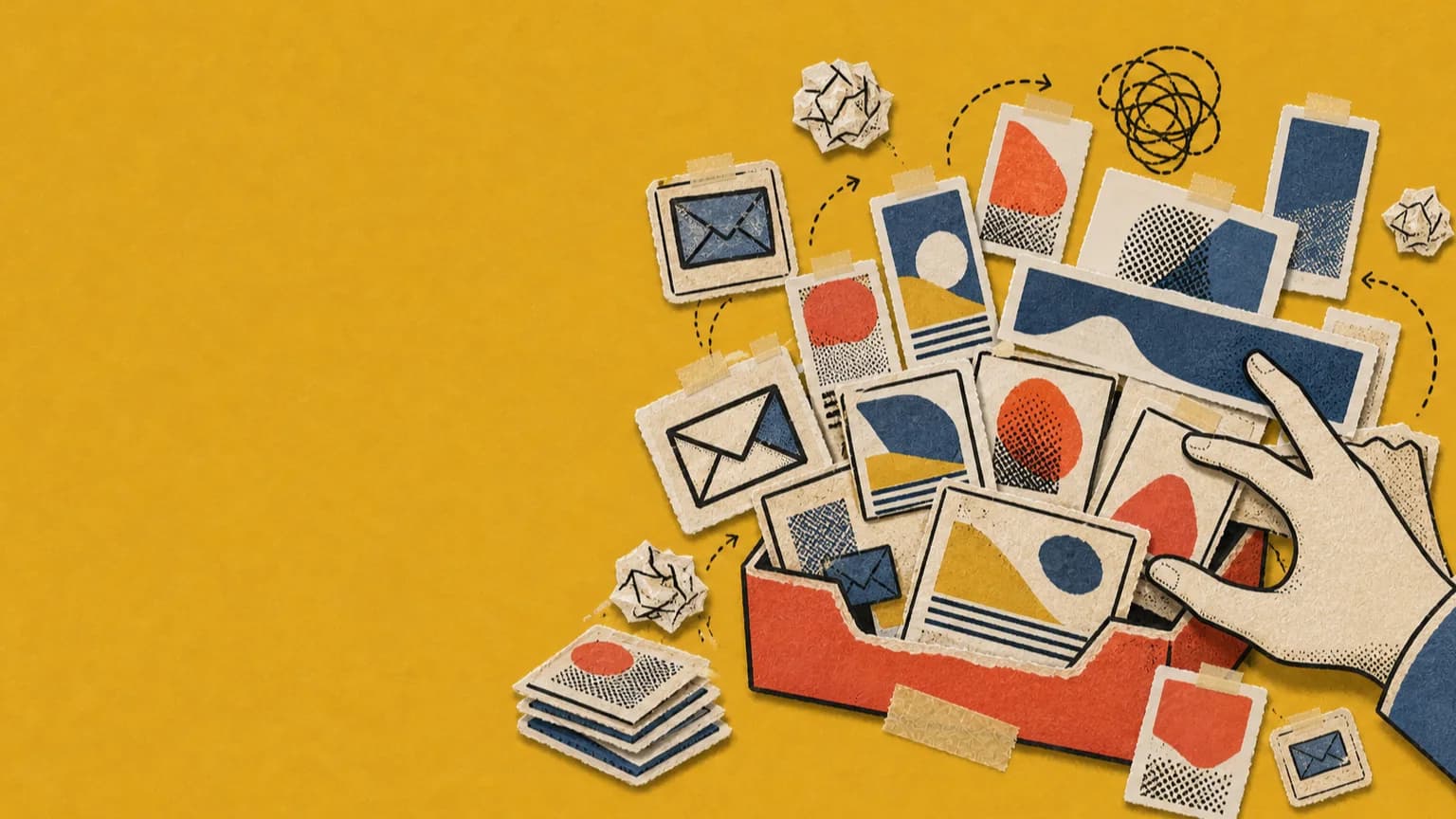 A chaotic pile of mismatched campaign assets